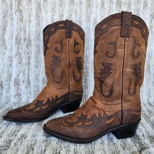 Sage Western Boots Brown Nubuck Leather Cowgirl Rodeo Ranch 4561, Women's Size 8